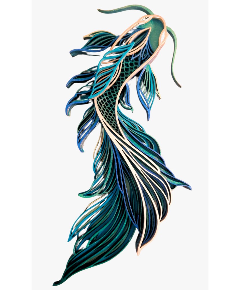 Decorațiune din Lemn - Pește Koi 3D, 7 Straturi