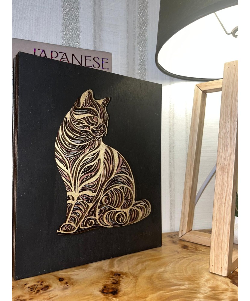 Tablou din Lemn – Design Artistic Pisică 3D