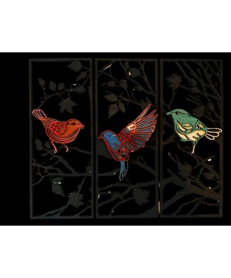 Tablou Decorativ Triptic – Design Natură și Păsări