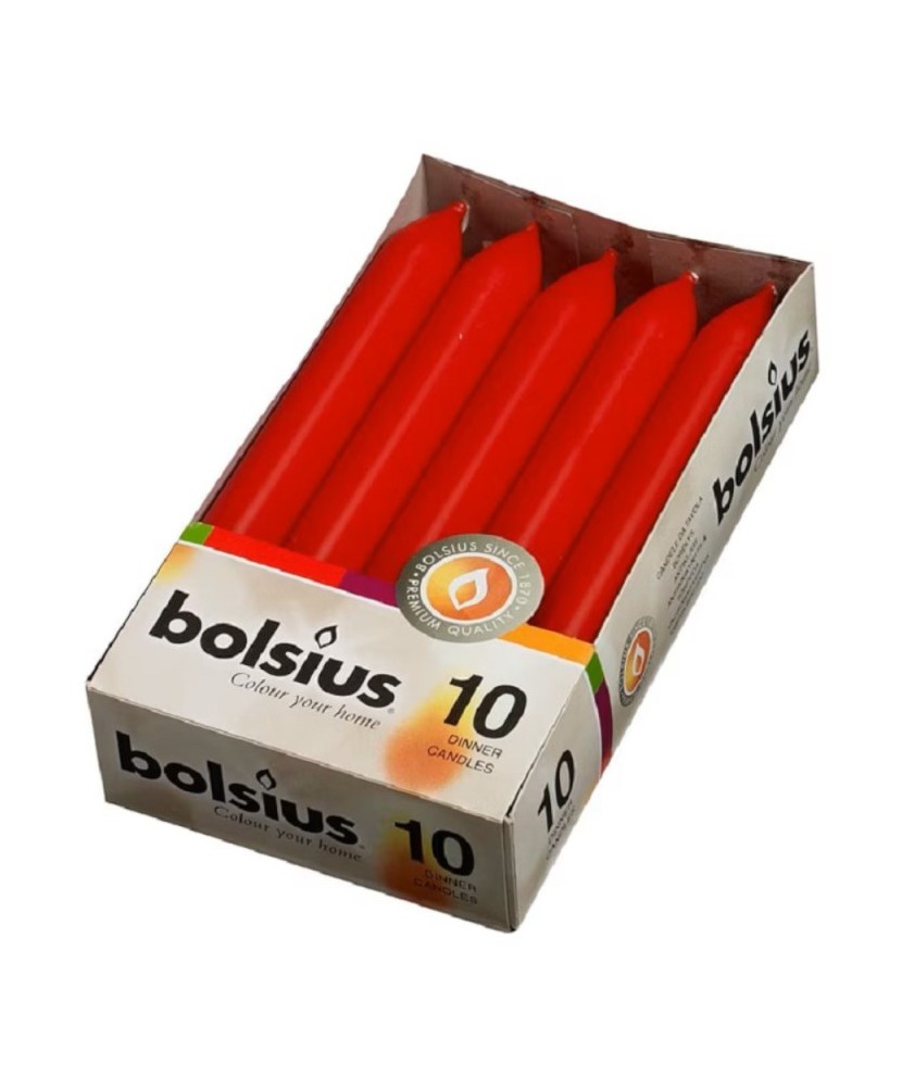 Set 10 Bucati Lumanari Cilindrice Bolsius, Inaltime 170mm, Diametru 20mm, Timp Ardere 5 ore, Culoare Rosu