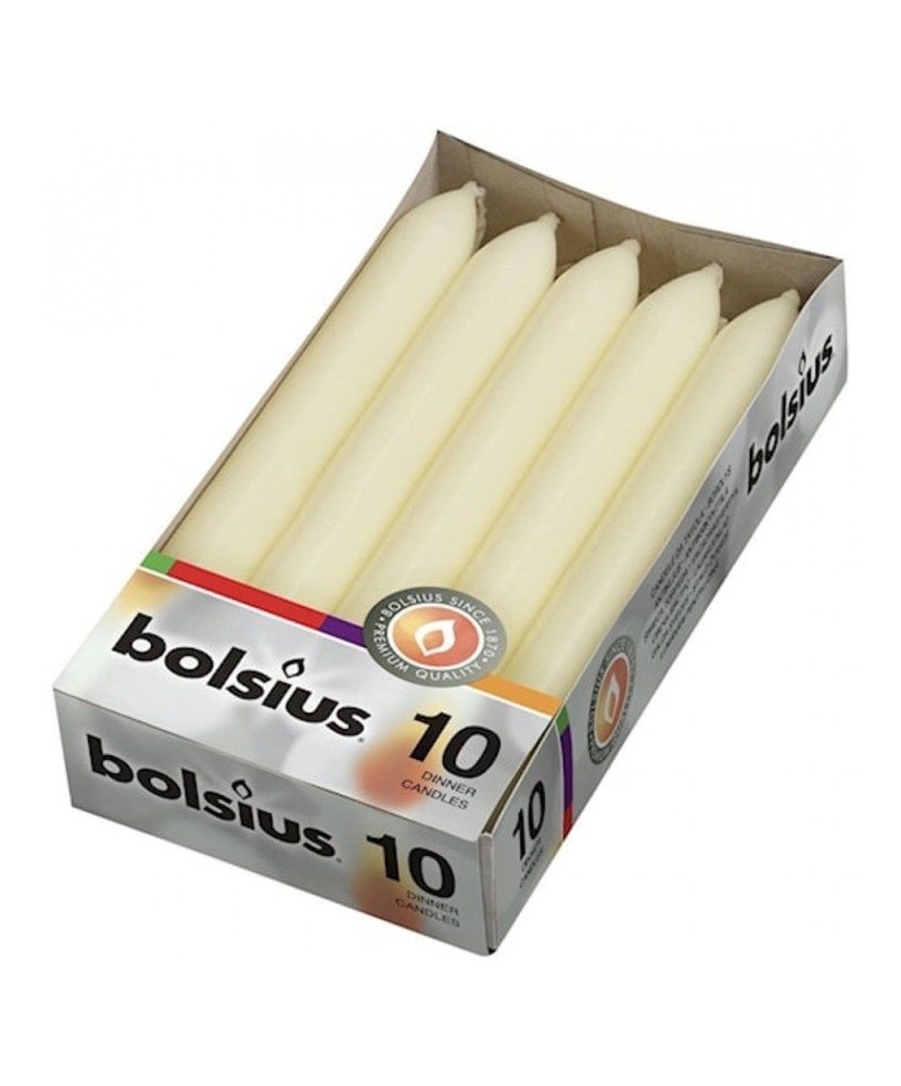 Set 10 Bucati Lumanari Cilindrice Bolsius, Inaltime 170mm, Diametru 20mm, Timp Ardere 5 ore, Culoare Crem