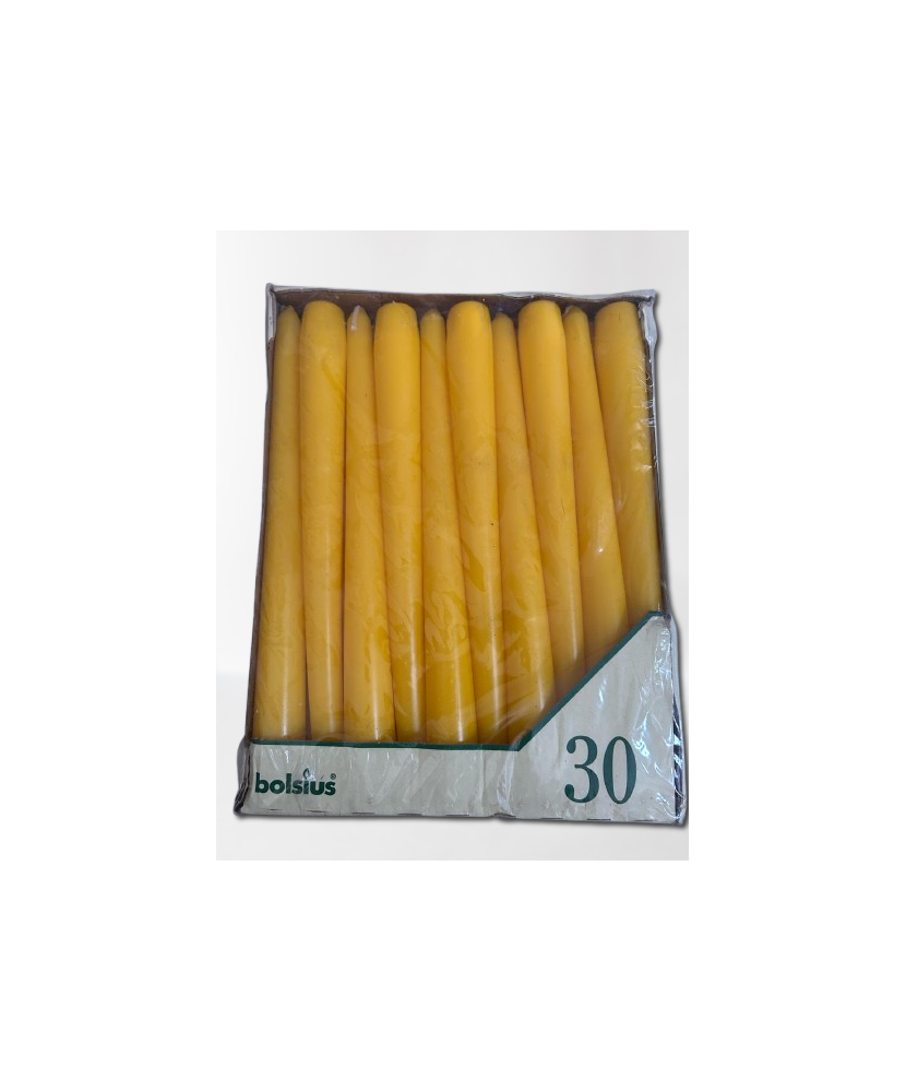 Set 30 Bucati Lumanari Cilindrice Bolsius, Inaltime 34.5cm, Diametru 2,4cm, Timp Ardere 8 ore, Culoare Galben