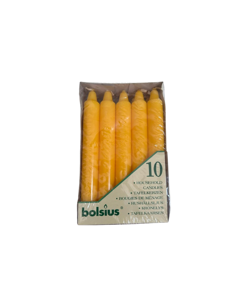 Set 10 Bucati Lumanari Cilindrice Bolsius, Inaltime 17.5cm, Diametru 2.2cm, Timp Ardere 6.5 ore, Culoare Galben