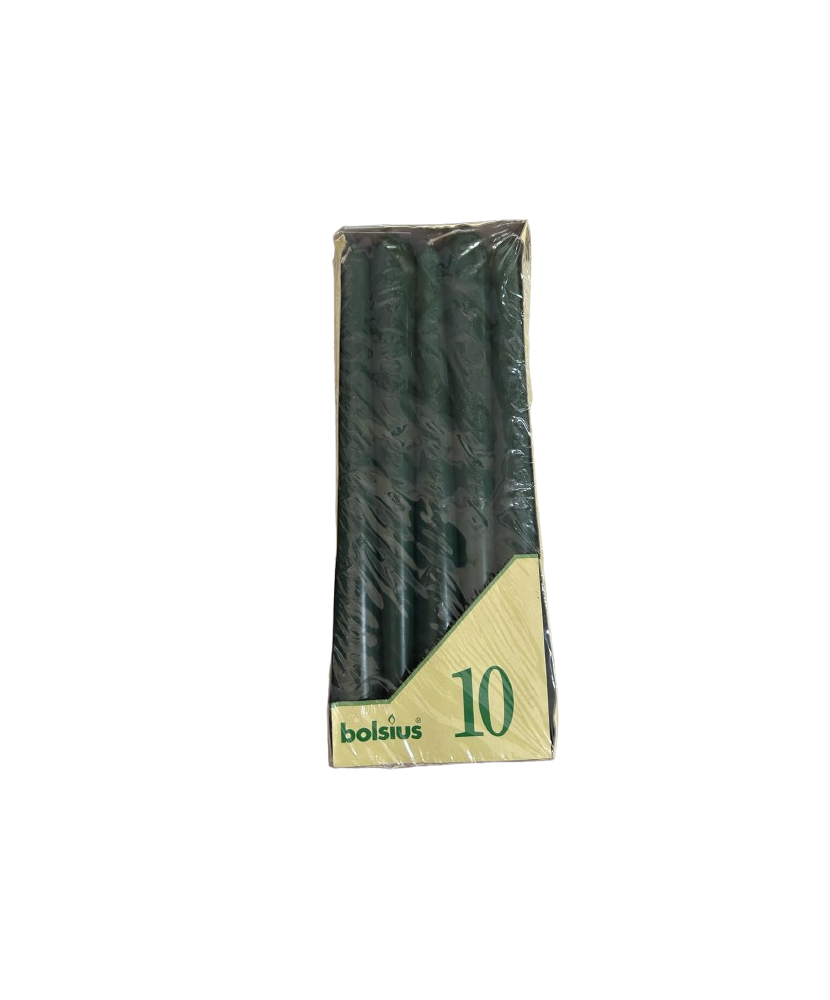 Set 10 Bucati Lumanari Cilindrice Bolsius, Inaltime 245mm, Diametru 23.5mm, Timp Ardere 7.5 ore, Culoare Verde