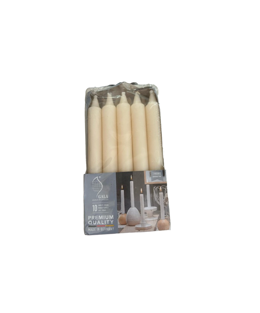 Set 10 Bucati Lumanari Cilindrice Gala, Inaltime 193mm, Diametru 21mm, Timp Ardere 7 ore, Culoare Crem
