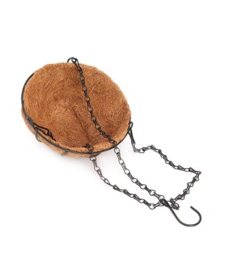 Cos suspendat pentru flori, maro, otel + fibra nuca de cocos, cu lant si carlig, 25cm