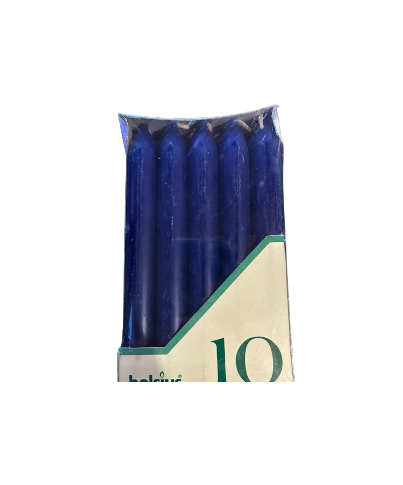 Set 10 Bucati Lumanari Cilindrice Bolsius, Inaltime 17.5cm, Diametru 2.2cm, Timp Ardere 6.5 ore, Culoare Albastru Inchis